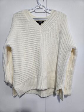 Simply Vera Wang Cream Chunky Knit Sweater Large Oversized Ribbed Cozy Pullover